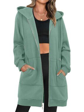 Women Greyish Green Oversized Shirts Casual Hooded Neck Long Sleeve Fall Jacket